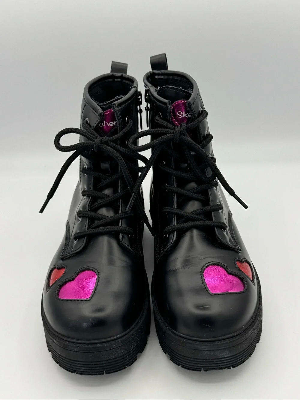 Skechers Gravlen Hi Metallic Heart Combat Boots Very Rare Like New